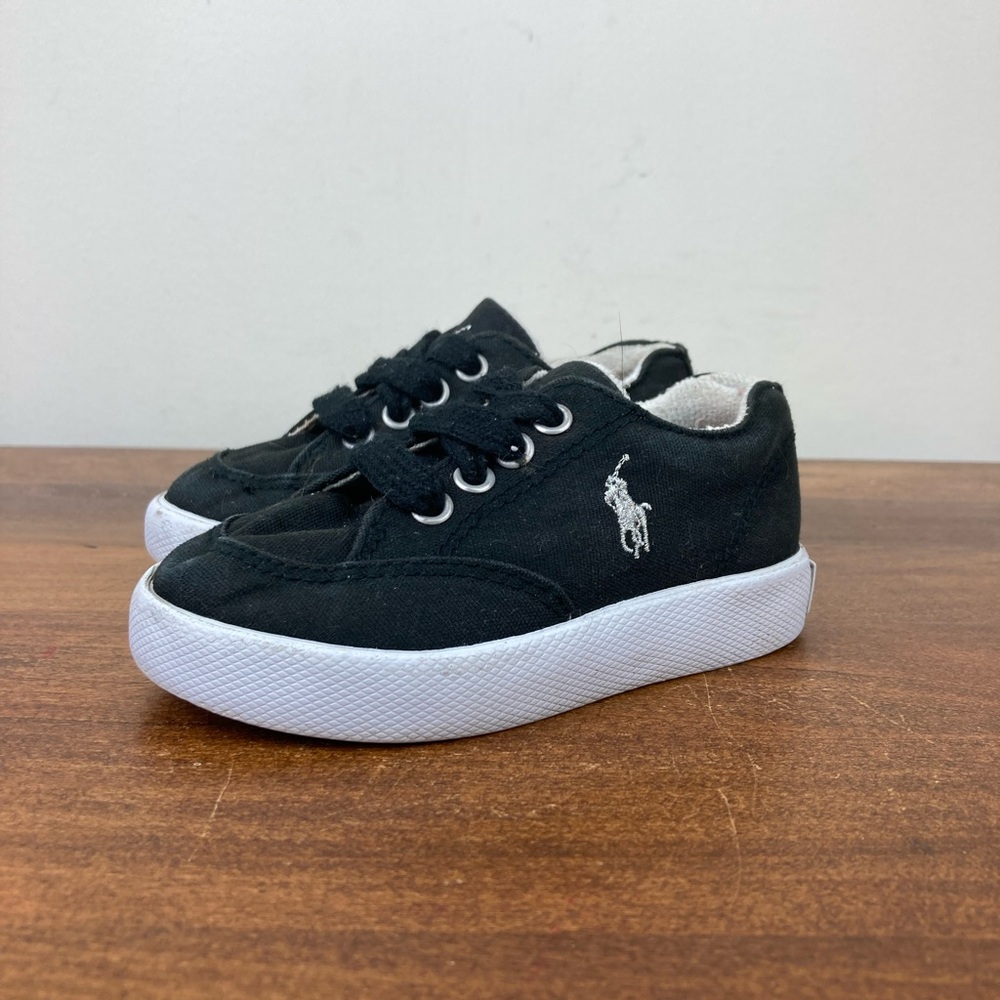 Polo Ralph Lauren Black Canvas Low Walker Lace Up Toddler Sneakers Size 4.5.